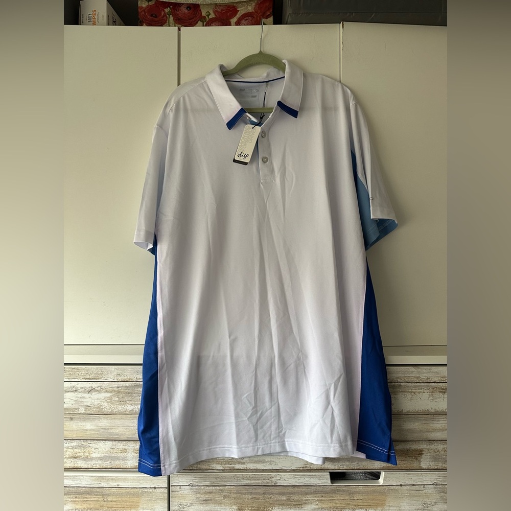 👕 NWT Sligo Dawson Performance Golf Polo Shirt ⛳ White/Blue Size XXXL